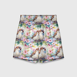 Шорты детские Воробей в ярких цветах паттерн, цвет: 3D-принт