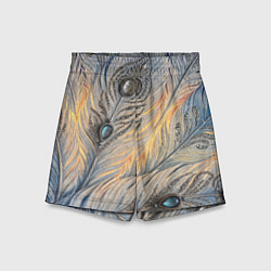 Шорты детские Синие перья с самоцветами, цвет: 3D-принт