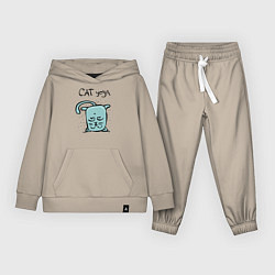 Костюм хлопковый детский Кот и йога, цвет: миндальный