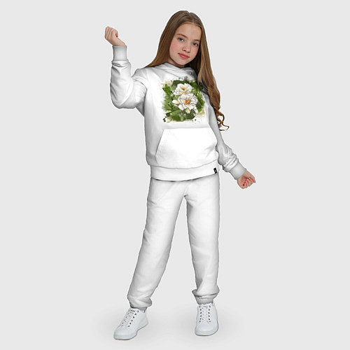 Детский костюм Нежные белые цветы на зелёном акварельном фоне / Белый – фото 3