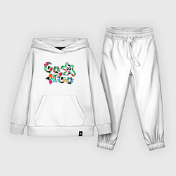 Костюм хлопковый детский Go-Go Аппликация разноцветные буквы, цвет: белый