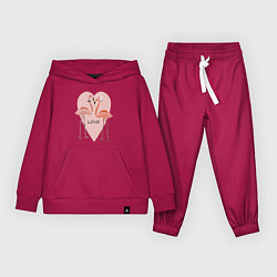Костюм хлопковый детский Розовые фламинго на фоне розового сердца, цвет: маджента
