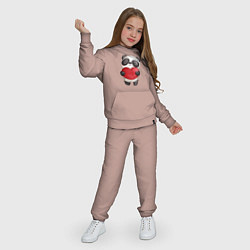 Костюм хлопковый детский Панда держит сердечко, цвет: пыльно-розовый — фото 2