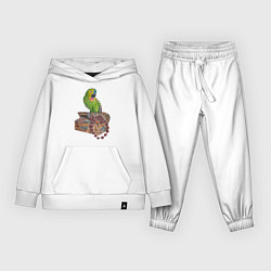 Костюм хлопковый детский Зеленый попугай на сундуке с сокровищами, цвет: белый