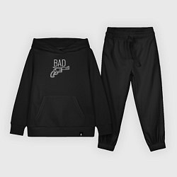 Костюм хлопковый детский Bad надпись с револьвером, цвет: черный