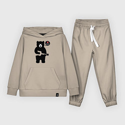 Костюм хлопковый детский Мишка любит музыку, цвет: миндальный