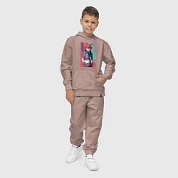 Костюм хлопковый детский Крутой лис в модной куртке - нейросеть, цвет: пыльно-розовый — фото 2