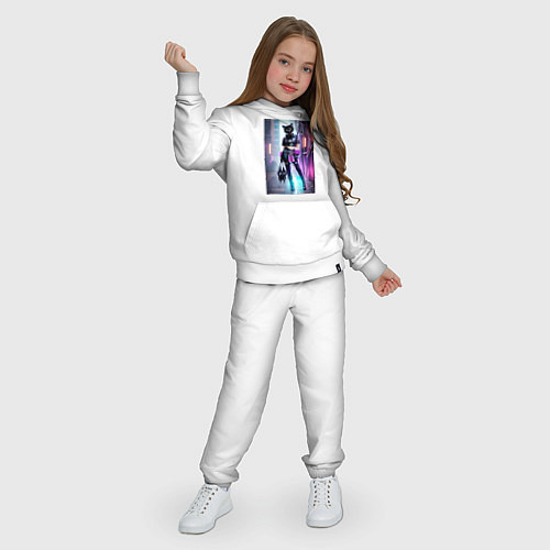 Детский костюм Крутая модная кисуля в ночном Бронксе - нейросеть / Белый – фото 3