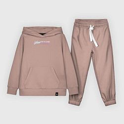 Костюм хлопковый детский Newjeans logo, цвет: пыльно-розовый