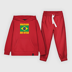 Костюм хлопковый детский Brazilian jiu-jitsu, цвет: красный