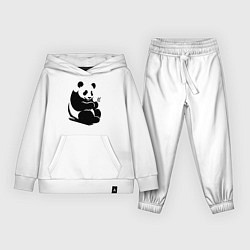 Костюм хлопковый детский Сидящая чёрная панда с бамбуком, цвет: белый