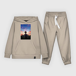 Костюм хлопковый детский Клинок рассекающий демонов Тандзиро Камадо рассвет, цвет: миндальный