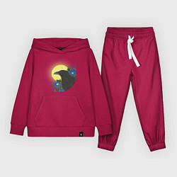 Костюм хлопковый детский Чёрный ворон на ветке под луной, цвет: маджента