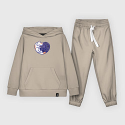 Костюм хлопковый детский Сердечные котики, цвет: миндальный