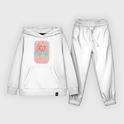 Костюм хлопковый детский Билли Айлиш в розовыми волосами, цвет: белый