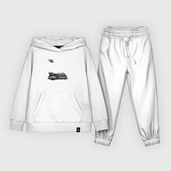 Костюм хлопковый детский Летающая пожарная машина ретрофутуризм, цвет: белый