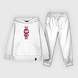 Костюм хлопковый детский Девочка в розовом зимнем наряде, цвет: белый