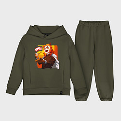 Детский костюм оверсайз Вкусно говорит Ренгоку , Клинок рассекающий демоно, цвет: хаки