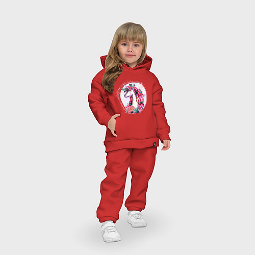 Детский костюм оверсайз Единорог среди цветов и ягод Акварель / Красный – фото 3