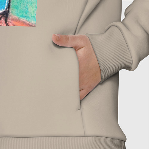 Детский костюм оверсайз Рисунок пастелью птица синица / Миндальный – фото 3