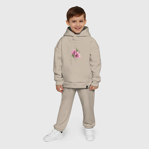 Детский костюм оверсайз Акварельный розовой цветок / Миндальный – фото 4