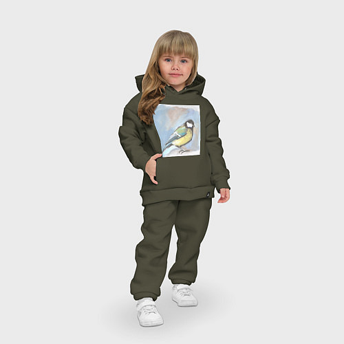 Детский костюм оверсайз Большая синица в стиле гуашь / Хаки – фото 3