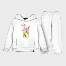 Детский костюм оверсайз Кролик с напитком, цвет: белый