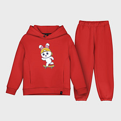 Детский костюм оверсайз Кролик на скейте, цвет: красный