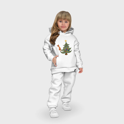 Детский костюм оверсайз Ёлка с игрушками и кот / Белый – фото 3