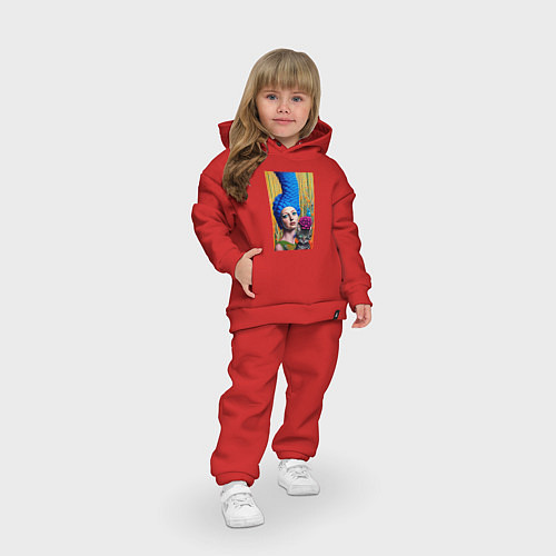 Детский костюм оверсайз Мардж Симпсон с кошкой - нейросеть - art / Красный – фото 3