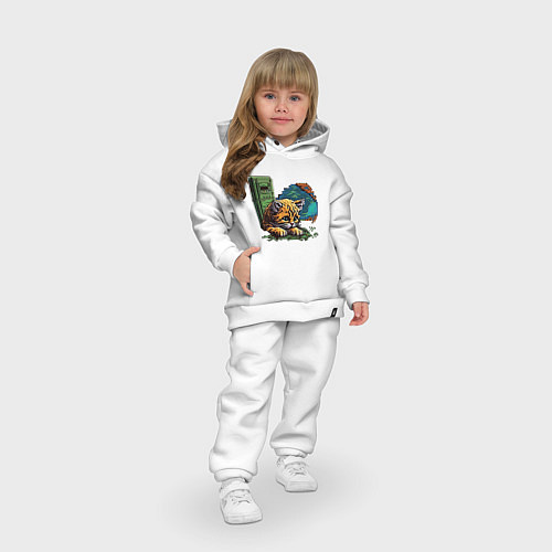 Детский костюм оверсайз Пиксельный котик интернет сёрфер / Белый – фото 3