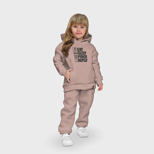 Детский костюм оверсайз Eat, sleep, poker, repeat / Пыльно-розовый – фото 3