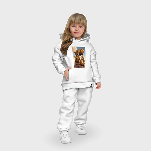 Детский костюм оверсайз Капимобиль - стимпанк - нейросеть / Белый – фото 3