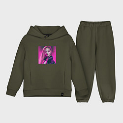 Детский костюм оверсайз Blackpink Lisa аниме рисунок, цвет: хаки