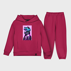 Детский костюм оверсайз Прикольный фиолетовый котейка - нейросеть, цвет: маджента