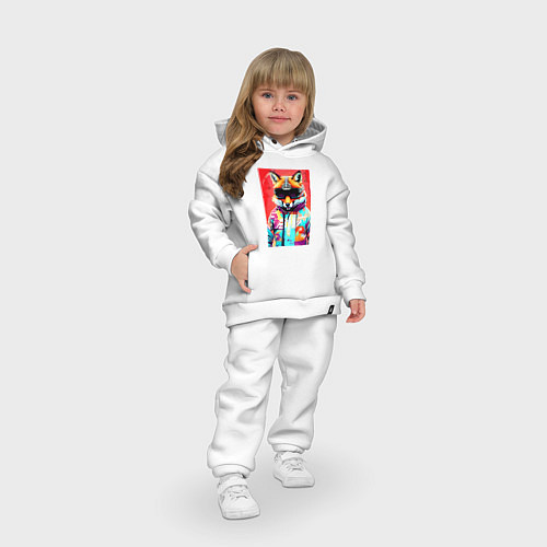 Детский костюм оверсайз Лисица в тёмных очках - поп-арт - нейросеть / Белый – фото 3