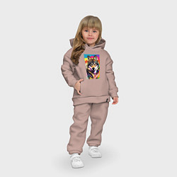 Детский костюм оверсайз Красочный волк - поп-арт - нейросеть, цвет: пыльно-розовый — фото 2