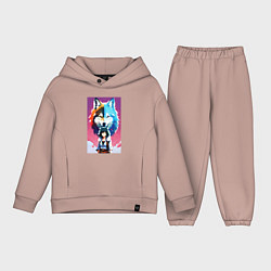 Детский костюм оверсайз Cute girl and wolf - anime - neural network, цвет: пыльно-розовый