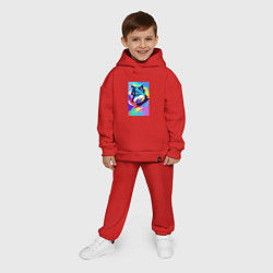 Детский костюм оверсайз Wolf - pop art - neural network, цвет: красный — фото 2