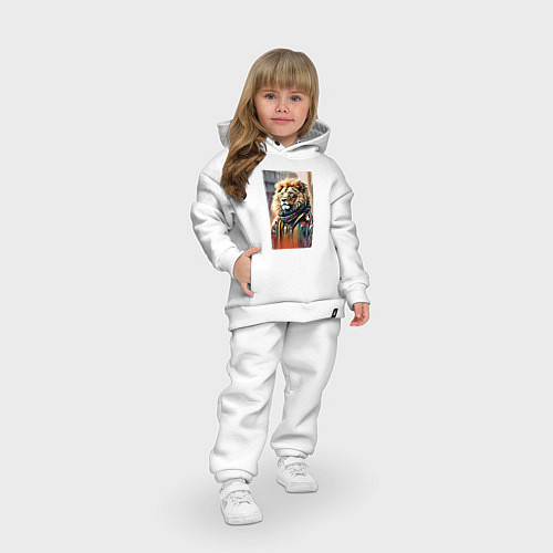 Детский костюм оверсайз Лев в драной куртке - хиппи / Белый – фото 3