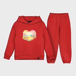 Детский костюм оверсайз Акварельный пейзаж в сердечке - нейросеть, цвет: красный