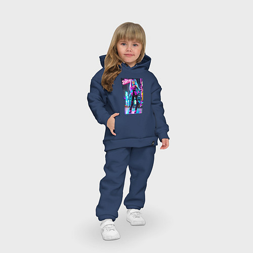Детский костюм оверсайз Барби в неоновом городе - фантазия / Тёмно-синий – фото 3