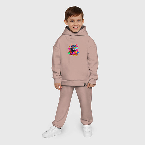 Детский костюм оверсайз Котик в цветах - нейросеть / Пыльно-розовый – фото 4