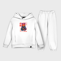 Детский костюм оверсайз Кот в японском стиле - самурай, цвет: белый