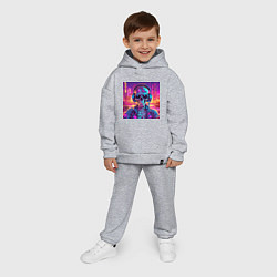 Детский костюм оверсайз Скелет в наушниках в неоновом свете, цвет: меланж — фото 2