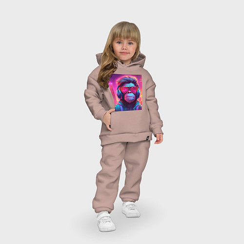 Детский костюм оверсайз Обезьяна в неоновых очках / Пыльно-розовый – фото 3