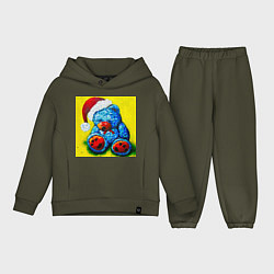 Детский костюм оверсайз Плюшевый синий Санта мишка, цвет: хаки