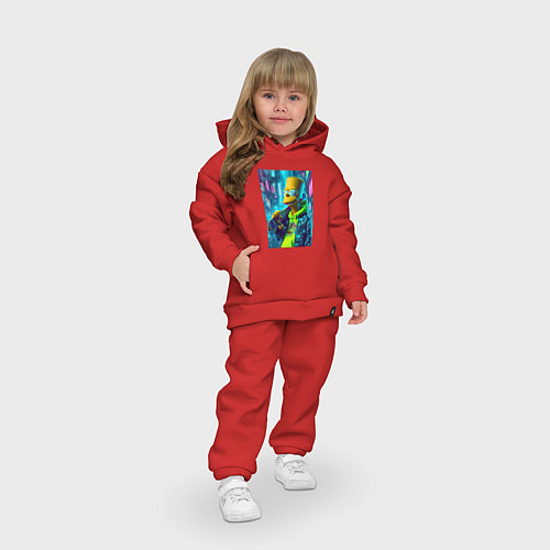 Детский костюм оверсайз Барт Симпсон со скейтбордом - нейросеть / Красный – фото 3