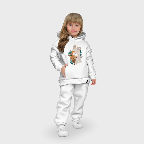 Детский костюм оверсайз Малыш зайка с медвежонком / Белый – фото 3