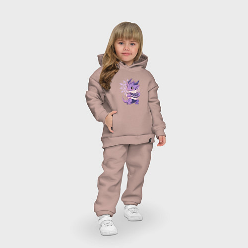 Детский костюм оверсайз Фиолетовый дракон в свитере / Пыльно-розовый – фото 3